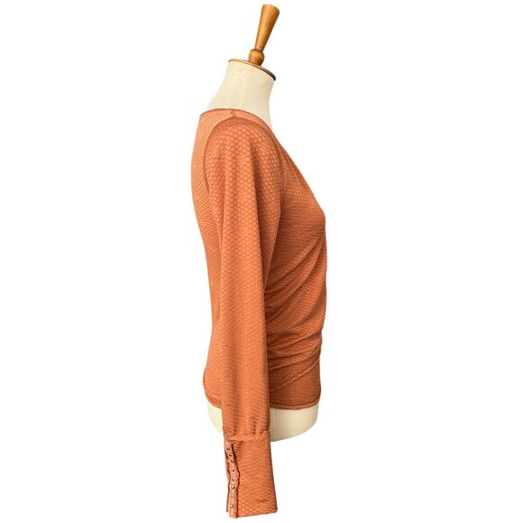 Free People Long Sleeve Crossover Button Gathered Orange Penny Top Size Large - Picture 5 of 8